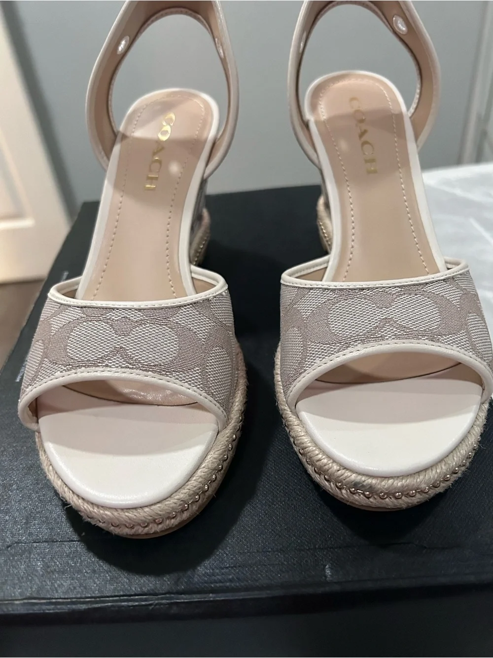 Coach Page Jacquard Wedges in Stone/Chalk